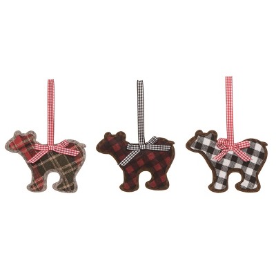 Transpac Fabric Plaid Bear Ornament Set of 3 Christmas Home Decorations
