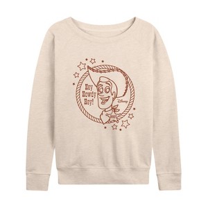 Women's - Disney - Hey Howdy Hey Lightweight French Terry Wide Neck Long Sleeve Shirt - 1 of 4