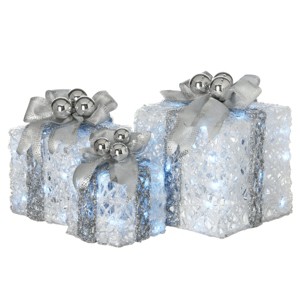 Prelit Decorated White Gift Box with Silver Ribbon Assortment - National Tree Company - 1 of 4