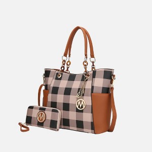MKF Collection Bonita Checker Tote & Wallet Set Stylish Vegan Leather Bag by Mia K - 1 of 4