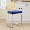 MAYEERTY 24" Royal Blue Counter Height Velvet & Rattan Bar Stools Set of 7, Armless for Kitchen Island - 2 of 4