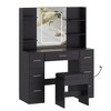 Vanity Desk with Mirror and Lights,Power Outlet,Hair Dryer Rack,with 7 Drawers and 6 Storage Shelves,3 Color Modes,for Bedroom Dressing Room-Black - 2 of 4