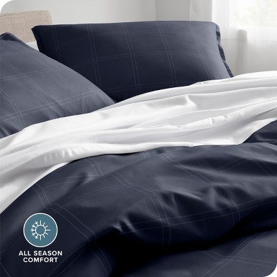 Midnight Blue and White Plaid Twin/Twin XL Microfiber Duvet Cover Set