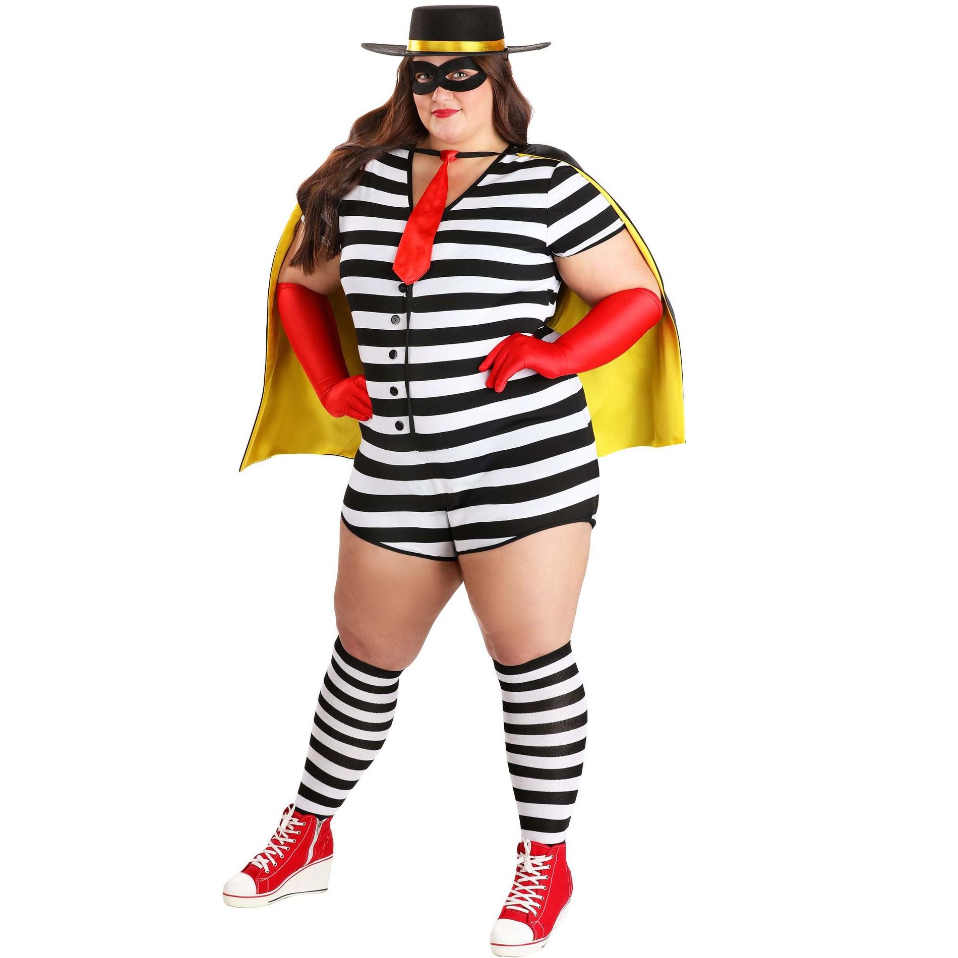 HalloweenCostumes.com 3X Women Women's Plus Size Burglar Costume | Fast Food Costumes, Yellow/Black/Red
