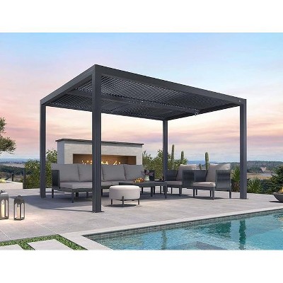 PURPLE LEAF Louvered Pergola Outdoor Aluminum Pergola with Adjustable Roof for Deck Backyard Garden Grey Hardtop Gazebo