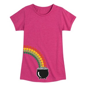 Girls' - Instant Message - St. Patrick's Day Follow the Clover Rainbow to a Pot of Gold Fitted Short Sleeve Graphic T-Shirt - 1 of 4