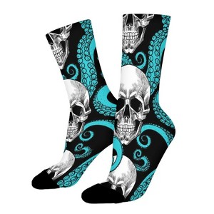 Skull And Tentacles Of Octopus Women Printed Crew Socks Funny Funky Socks Soft Polyester Novelty Gifts for Artists Men - 1 of 1