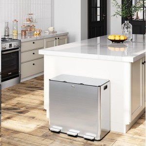 60L/15.9 Gal 3-Section Stainless Steel Recycling Bin, Foot Pedal Operated with Odor Control, Multi-Compartment Trash Can for Kitchen Home Office - 1 of 4