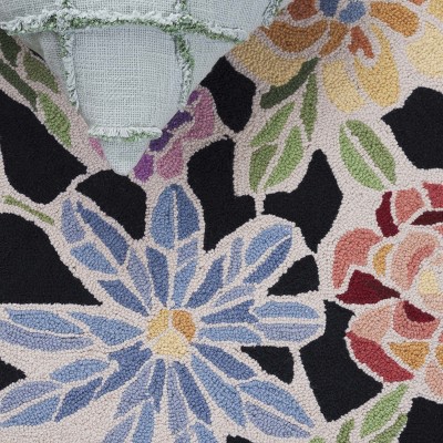 Endika Black Floral Hand-Knotted Wool Round Area Rug