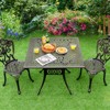 Tangkula 35.4 Inches Outdoor Dining Table All-Weather Cast Aluminum Table with 2.2" Umbrella Hole 4 Person Square Dining Table - 3 of 4