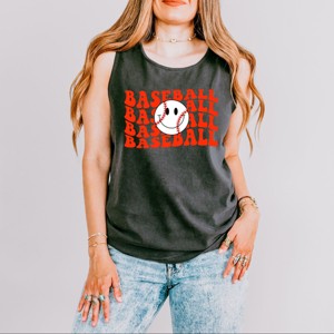 Simply Sage Market Women's Baseball Stacked Smiley Face Garment Dyed Heavy Weight Tank - 1 of 2