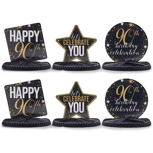 LINGTEER Happy 90th Birthday Table Honeycomb Centerpieces Perfect for Cheers to 90th Birthday Ninety Years Old Party Table Decorations Gift Sign.