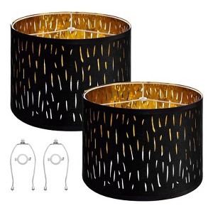 Angel Sar Drum Lamp Shade 2 Set, 13x13x10 Inch Medium Round Lampshades with Harp, Black Gold Hollow Design for Table Floor Lamps - 1 of 4