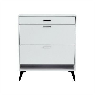 GlasFlength Shoe Racks Modern Flip Drawer Storage Cabinet with Hidden Compartment for Small Entryway Living Space, White, 31.49"*9.44"*43.3"