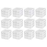 Sterilite Clearview Plastic Multipurpose Small 3 Drawer Desktop Storage Organization Unit for Home, Classrooms, or Office Spaces, White, 12 Pack