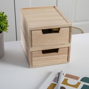 Martha Stewart 2pc Stackable Boxes with Drawers Natural Wood: Desk Organizer Set for Office & Drawer Organization - 1 of 4