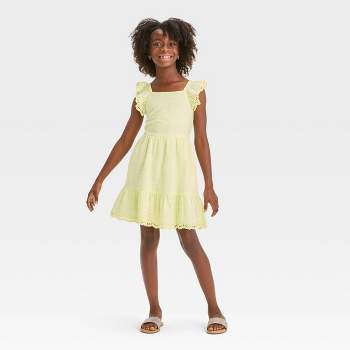 Girls' Flutter Sleeve Woven Dress - Cat & Jack™ Light Yellow