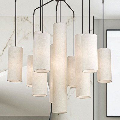 Bronze 15-Light Chandelier with Off-White Fabric Shades