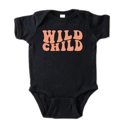 The Juniper Shop Wild Child Wavy Baby Short Sleeve Bodysuit - 6M - Black