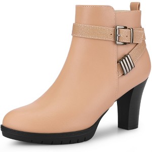Perphy Women's Platform Side Zip Block Heel Cross Strap Buckle Ankle Boots - 1 of 3