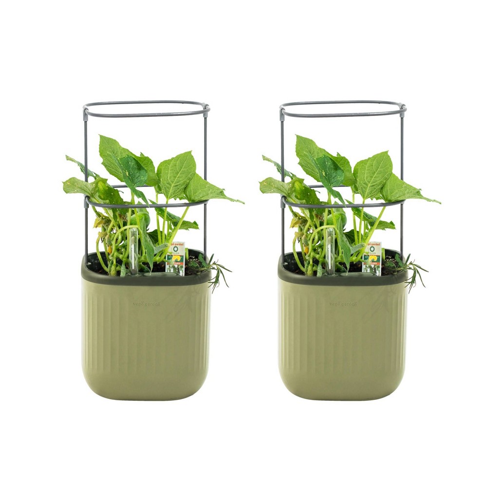 Vego Garden Twin Pack Self-Watering Mini Rectangular Indoor Planter Pots with Trellis Sage Green 7"x7"x14"