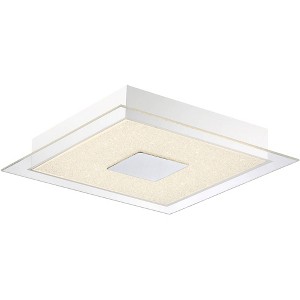Possini Euro Design Modern Ceiling Light Flush Mount Fixture 14" Wide Chrome LED Square Crystal Sand Clear Acrylic Ring for Bedroom Kitchen Hallway - 1 of 4