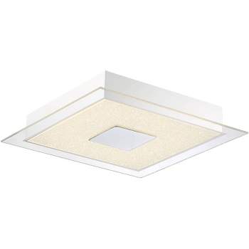 Possini Euro Design Modern Ceiling Light Flush Mount Fixture 14" Wide Chrome LED Square Crystal Sand Clear Acrylic Ring for Bedroom Kitchen Hallway