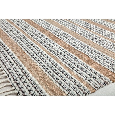 Handmade Natural Jute and Wool Striped Area Rug with Tassels