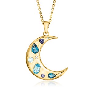 Ross-Simons 1.39 ct. t.w. Multi-Gemstone Moon Pendant Necklace With Lab-Grown Diamonds in 18kt Gold Over Sterling Size 18 - 1 of 3