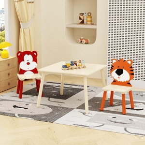 ORRD 5-Piece Kids Table & Chair Set, Wooden Cartoon Animal Table with 4 Chairs for Ages 3-8 (Large Table) - 1 of 4