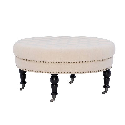 Isabelle Round Tufted Ottoman Natural - Linon