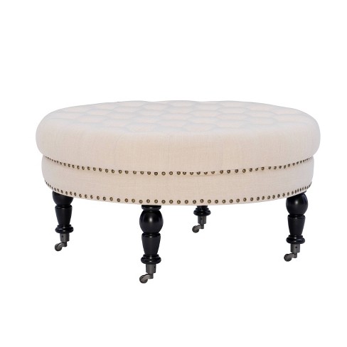 Isabelle Round Tufted Ottoman Linon, Large Round Ottoman Coffee Table