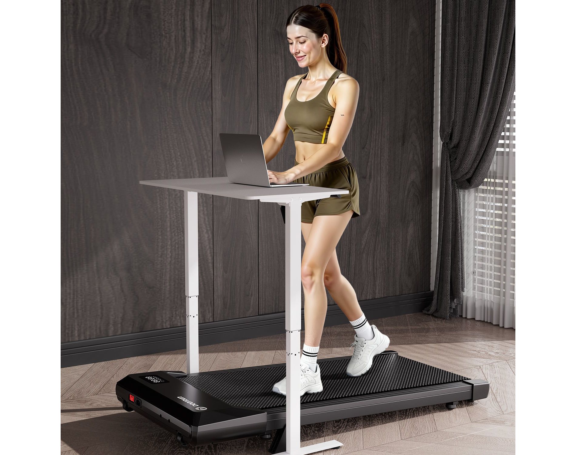 DeerRun Q2 Urban Plus Walking Pad Treadmill with Remote Control, 300 lb Capacity, Compact Under Desk Design Black 49.33*21.85*5.12 inches