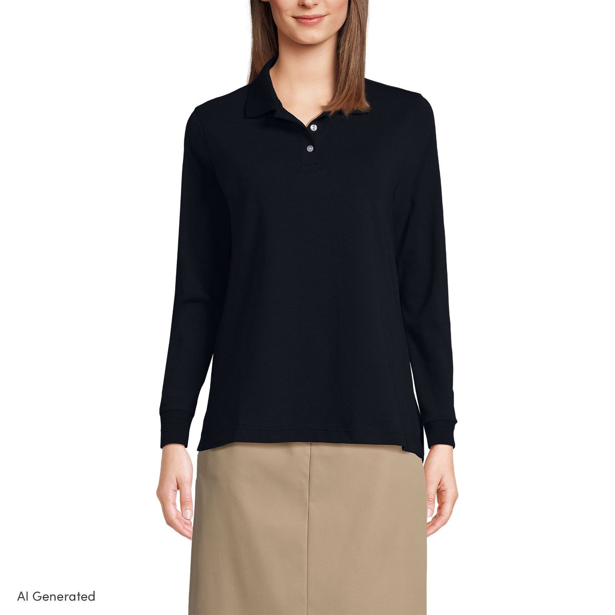 Lands' End School Uniform Women's Long Sleeve Interlock Polo Shirt