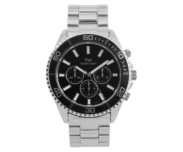 Men's Territory Classy Round Face Metal Link Watch - Silver