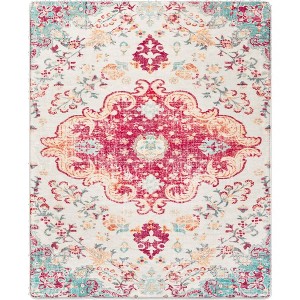 HomeRoots 3' X 5' Blue Pink And White Medallion Distressed Washable Area Rug - 1 of 4
