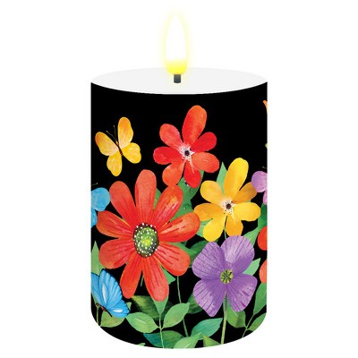 Briarwood Lane Spring Flameless Candle 6x3 Whimsy Flowers Flameless Candle with Timer for Spring