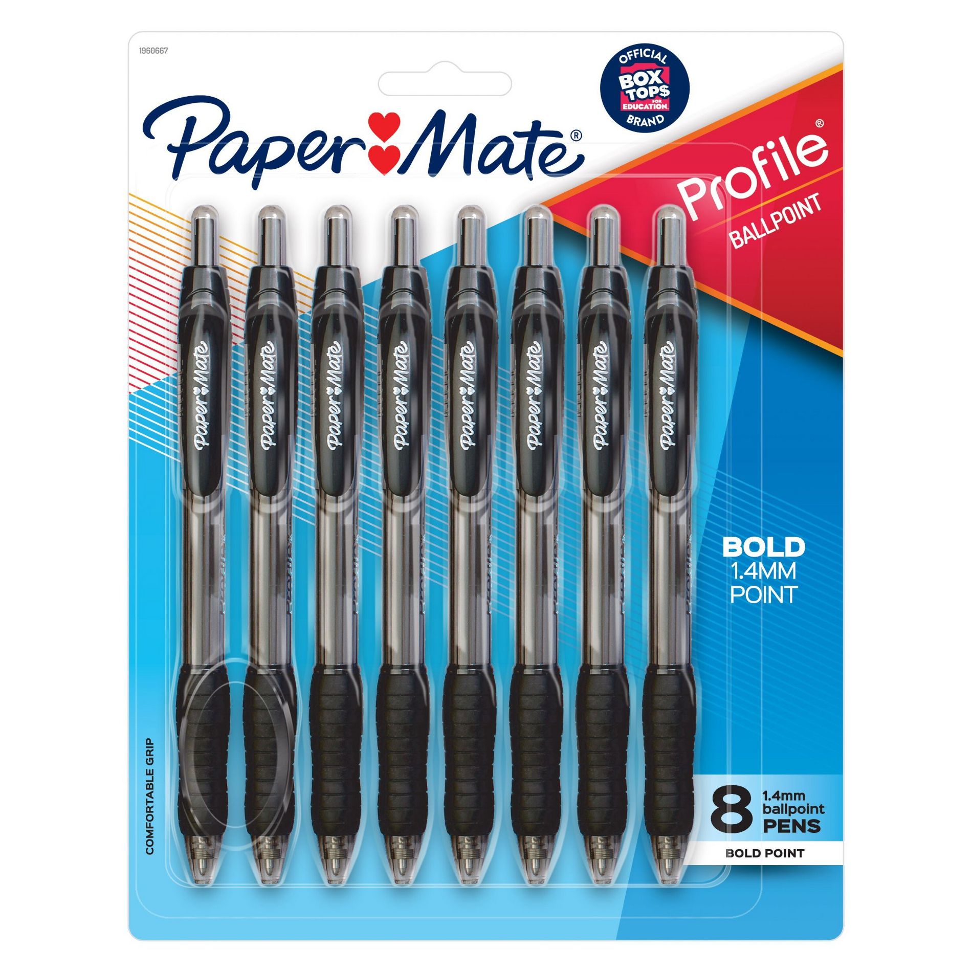 Paper Mate Profile 8pk Ballpoint Pens 1.4mm Bold Tip Black: Retractable, Contoured Grip, Pocket Clip, Stationery & Office Supplies