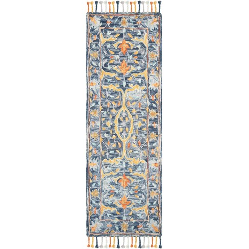 Rectangle Hand Made Tufted Floral Wool Runner Blue by Safavieh