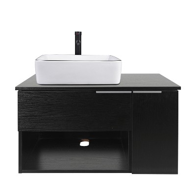 ELECWISH 28-Inch Bathroom Vanity, Modern Black Wall Mounted Bathroom Vanity with 1-Door and 1-Drawer