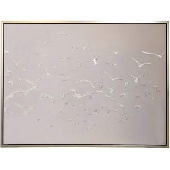 Seagull Flurry Hand Painted Textured Framed Canvas White - StyleCraft