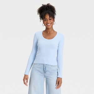 Women's Slim Fit Long Sleeve Scoop Neck Ribbed T-Shirt - Universal Thread™ - 1 of 4