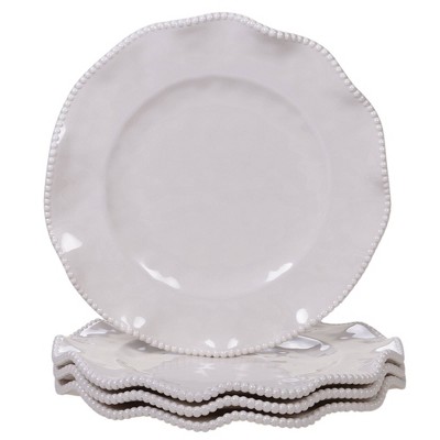 White Melamine 12-Piece Dinnerware Set with Beaded Ruffled Rims