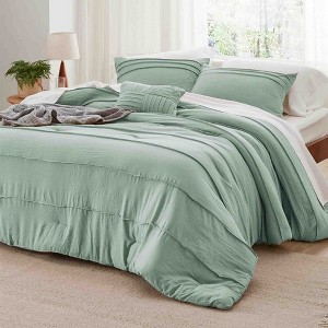 BAGOKIE 4-Piece Pinch Pleat Striped Bed in a Bag Comforter Set for All Season - 1 of 3