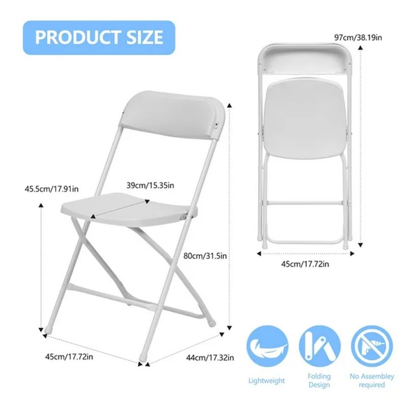 SKONYON 6 Pack Plastic Folding Chairs 350lb Capacity Portable Commercial Chair, White, 2 of 8