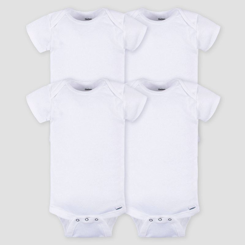 Gerber Baby 4pk Short Sleeve Onesies - White, 1 of 5