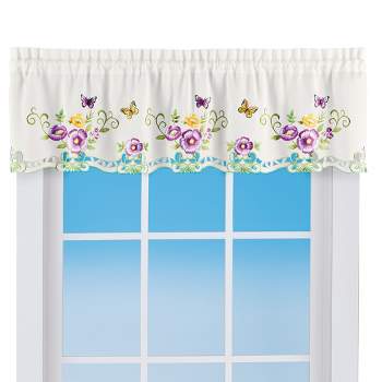Collections Etc Butterfly Floral Embroidered Cutout Border Window Valance 59" WIDE
