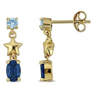 EVERLY JEWELRY | Yellow Plated Sterling Silver 1.13 CT TGW Created Blue Spinel Created Aquamarine Drop Earrings - 1 of 3