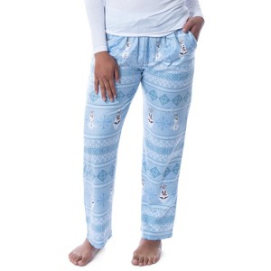 Disney Womens' Frozen Olaf Sweater Style Loungewear Pajama Pants Blue - 1 of 4