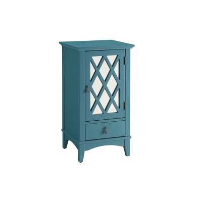 Teal Mirrored Glass Door Accent Table with Storage
